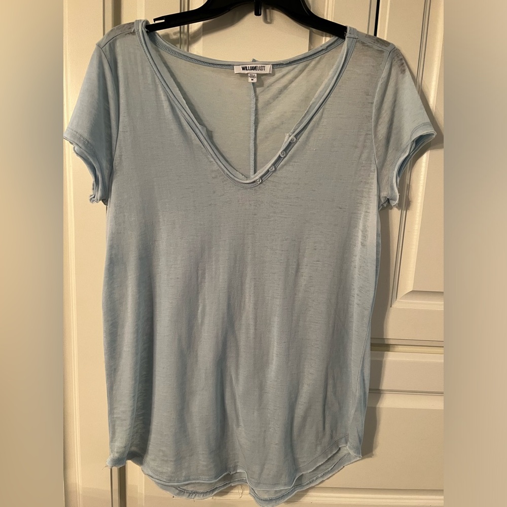 William Rast women’s medium top aqua blue sheer ragged edge